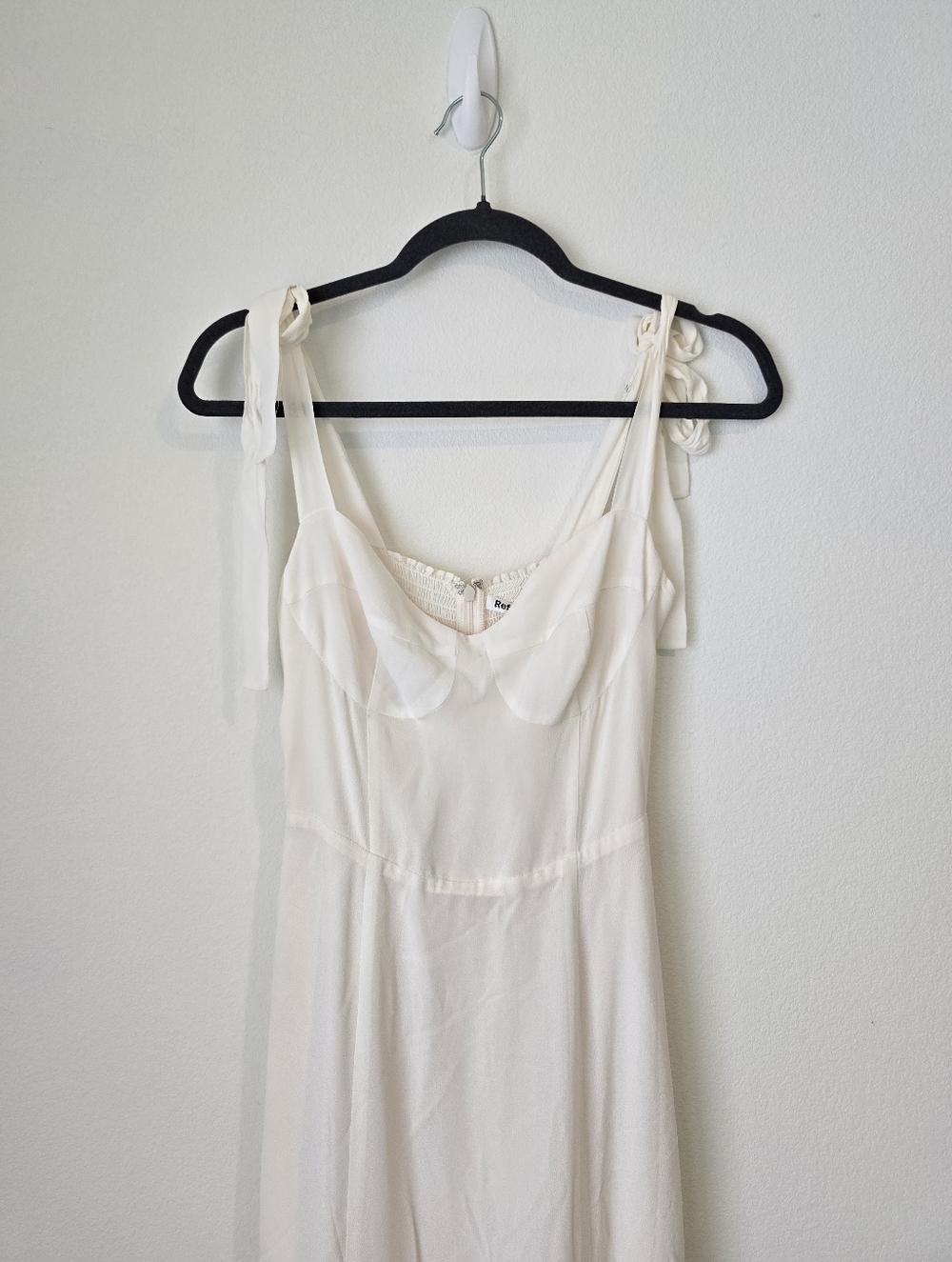 NWT Reformation Nadira Dress in Ivory Sweetheart Neckline Shoulder Strap Ties - Picture 5 of 14